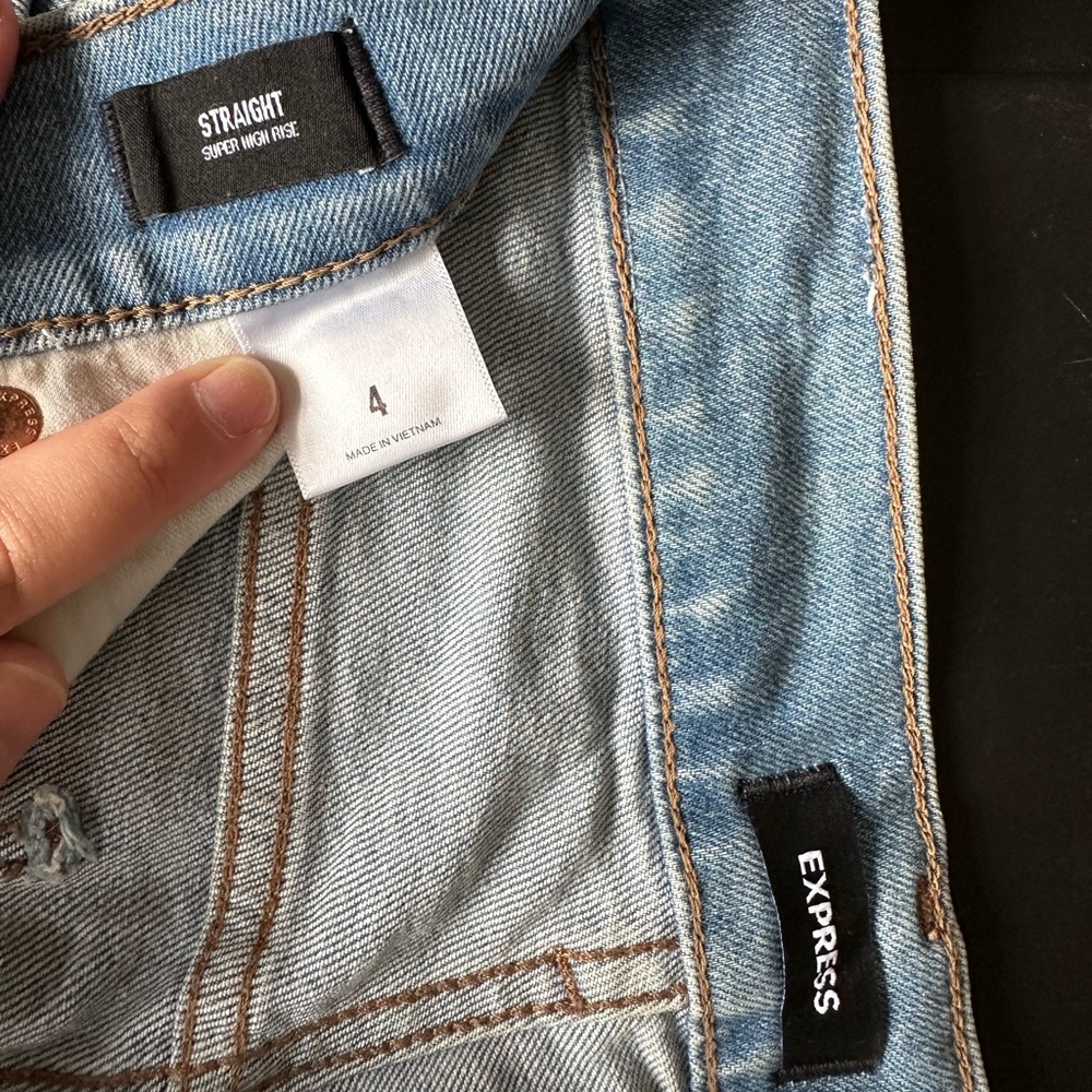 Express straight super high rise light wash jeans